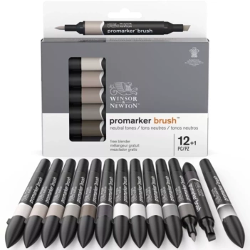 Set van 12 Promarker Brush Markers 12+1 Greys Winsor & Newton