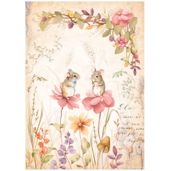 Stamperia Romantic Woodland Reispapier Mäuse und Blumen 