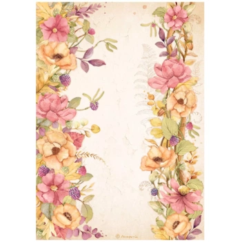 Stamperia Romantic Woodland Rice Paper Floral Borders A4