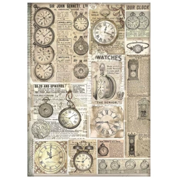 Rijstpapier Horloges Brocante Antiek Stamperia 21x30cm