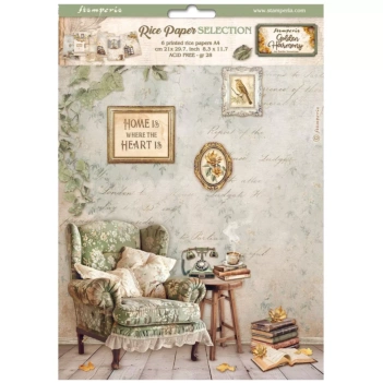 Papel de arroz Jaula Romantic Golden Harmony Stamperia 21x30cm