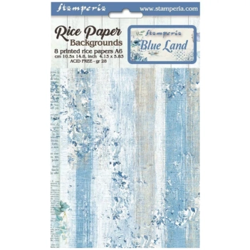 Set 8 papeles de arroz Backgrounds Blue Land Stamperia 10x15cm