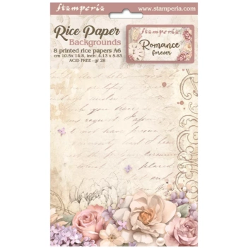 Set 8 Rice Papers Backgrounds Romance Forever Stamperia 10x15cm