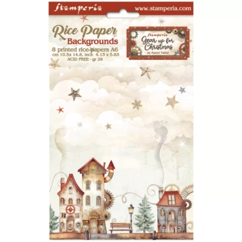 Set 6 papeles de arroz Romantic Gear Up For Christmas Stamperia 21x30cm