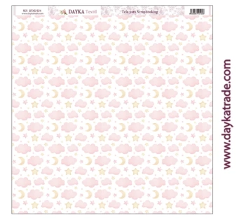 Tessuto decorativo Nuvole, luna e stelle rosa Dayka 30X30cm