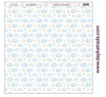 Tela para Decoración Nubes, luna y estrellas azul Dayka 30X30cm

