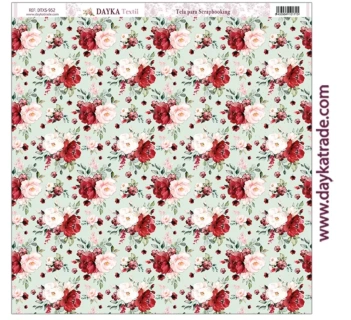 Tessuto rose rosse Dayka Sfondo verde 30x30cm DTXS-952