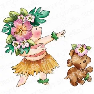 Tampons en caoutchouc Summer bundle girl and puppy hula dance Stamping Bella