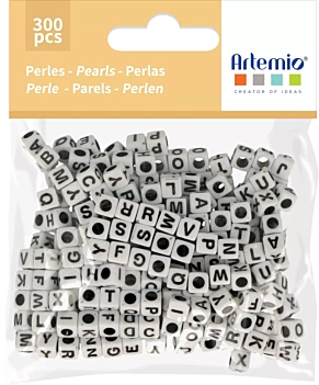 Artemio Kunststoffperlen mit weißen Buchstaben 6mm