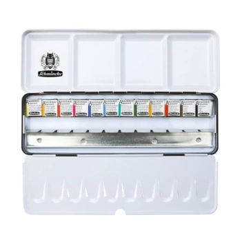 Coffret métal 12 demi godets aquarelle et 12 espaces Akademie Schmincke
