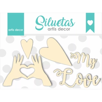 Spaanplaat My Love Silhouet met Handen en Harten Artis Decor