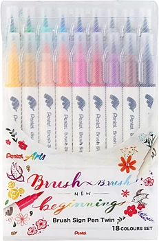 Set 18 Double Ended Brush Pens Brush Sign Pen Twin Pentel