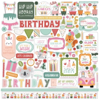 Cardstock Stickers Elementen Een verjaardagswens Meisje Echo Park