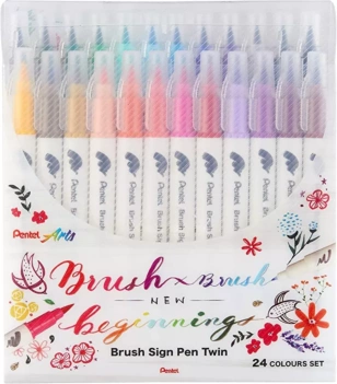Set 24 Double Ended Brush Pens Brush Sign Pen Twin Pentel