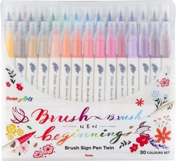 Set 30 Double Ended Brush Pens Brush Sign Pen Twin Pentel