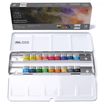Coffret aquarelle métallique 18 demi-godets Aquarelle Professionnelle Winsor & Newton