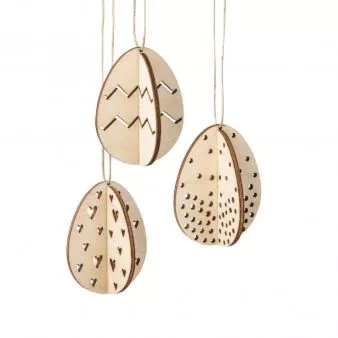 Rayher Set van 3 Houten 3D-Paaseieren om op te hangen