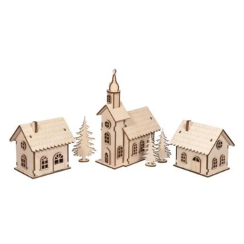 3D wooden kit village houses with lights Rayher