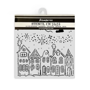 Stamperia All You Need For Christmas Stencilsjabloon Huizen 18x18cm