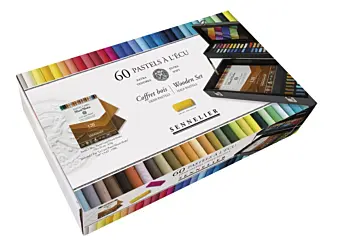 Caja de madera 60 medias minas lápiz pastel À L'écu Sennelier