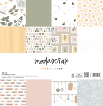 ModaScrap Scrapbooking-Set mit Kräutern und Blumen, 30 x 30 cm