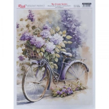 Rich Rice Paper Bicycle with Flowers 29x42cm