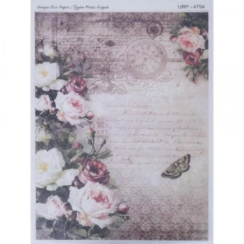 Papel de Arroz Flores, Reloj y Mariposa Rich 29x42cm