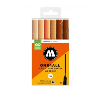 Set 6 Wooden Acrylic Markers One4All 127HS Molotow 2mm