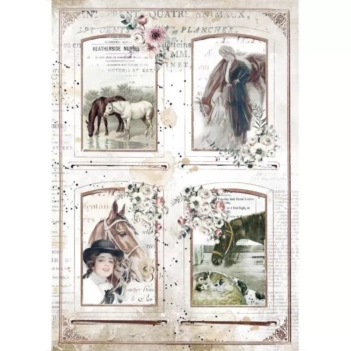 Papel de Arroz 4 Frame Romantic Horses Stamperia A4