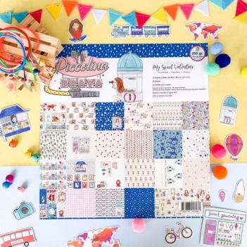 Set de  Scrapbooking 12 Papeles Piccolina Brava Culo Inquieto My Sweet Valentine 30x30cm

