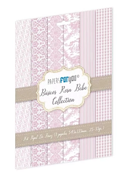 Kit 8 Papeles de Arroz Básicos Rosa Bebé PapersForYou 54x33cm