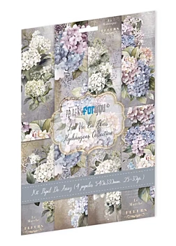Zestaw 4 papierów ryżowych Hortensje La Vie en Fleurs PapersForYou 54x33cm