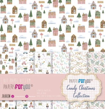Kit 8 papeles de tela Candy Christmas PapersForYou 30x30cm