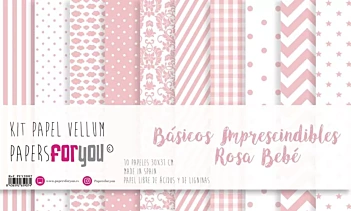Kit de Papeles Vellum Básicos Imprescindibles Rosa Bebé PapersForYou 30x31cm