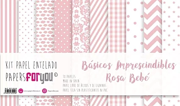 Kit Papel de Tela Básicos Imprescindibles Rosa Bebé PapersforYou 30x30cm

