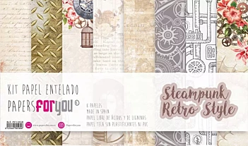 Kit 8 Papeles de Tela Steampunk Retro Style PapersforYou 30x30cm
