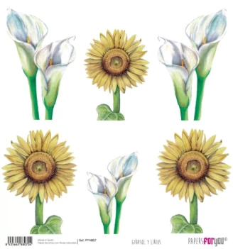 SUPER OFERTA **40%** Papel de Arroz Scrap Girasoles y Lirios PapersForYou 30x30cm