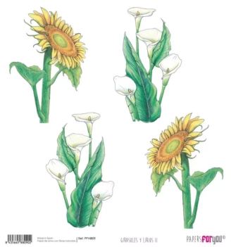 SUPER OFERTA **40%** Papel de Arroz Scrap Girasoles y Lirios II PapersForYou 30x30cm