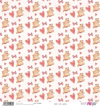 Rice Paper Scrap Bears and Hearts Baby Girl World PapersForYou 30x30cm