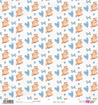 SUPER OFERTA **40%** Papel de Arroz Scrap Osos y Corazones Baby Boy World PapersForYou 30x30cm