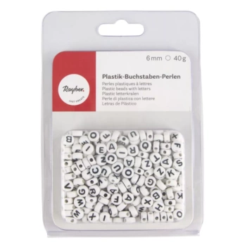 Contas de plástico branco com alfabeto Rayher 6 mm