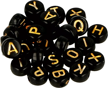 Schwarze Perlen mit goldenen Artemio-Buchstaben
