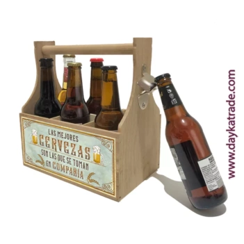 Caja de Cervezas de Madera con Abrebotellas + Tela Prediseñada Dayka