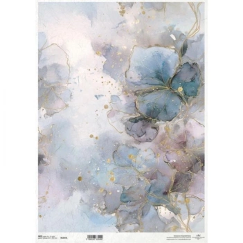 Papier de riz bleu aquarelle feuilles Artis Decor 29x42cm