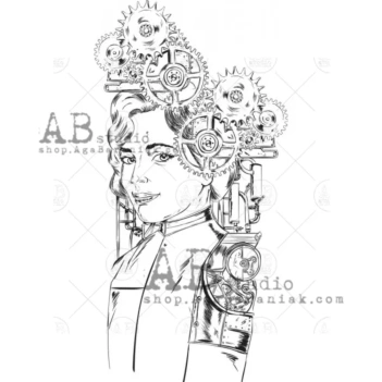 Sello de caucho Steampunk Woman Abril AB Studio