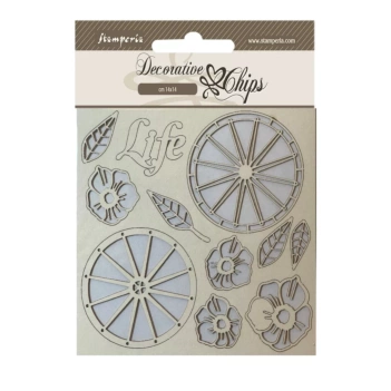 SUPER OFERTA **40%** Die-cuts de chipboard Ruedas Blue Land Stamperia