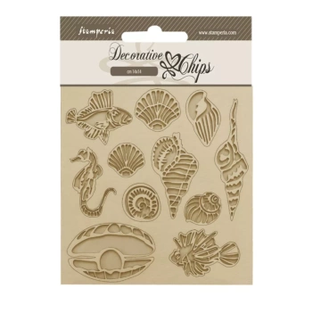 Die-cuts de chipboard Conchas e Peixes Songs Of The Sea Stamperia
