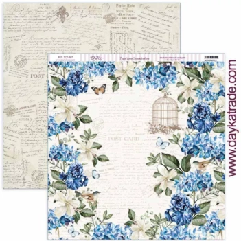 Papel Hortensias Azules, Pájaros y Jaula Nature in blue Dayka 30x30cm SCP-387

