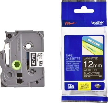 Fita Branca em Fundo Preto para Impressora de Etiquetas Brother 12mm