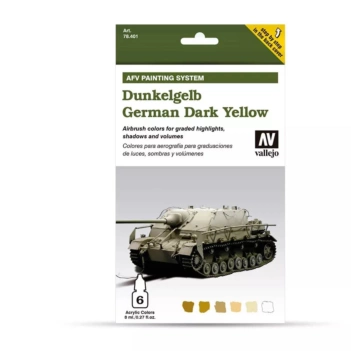 Zestaw 6 farb modelarskich 401 Dunkelgrau German Dark Yellow AFV Vallejo 8ml